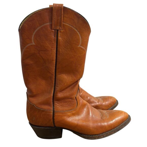 Tony Lama Boots Men’s Sz 11 R Cognac Brown Leather Western Cowboy Riding 5084 - Picture 1 of 9